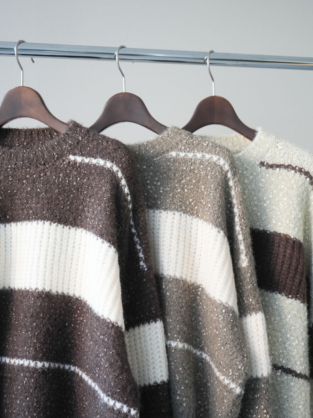 [SET]ネップヤーンボーダーニットプルオーバー+ウールタッチベルト付ワイドパンツ(2set)