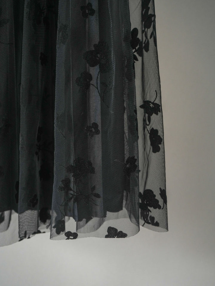 [SET]裏地ファーデニムフライトジャケット+フラワーフロッキーチュールプリーツスカート(2set)