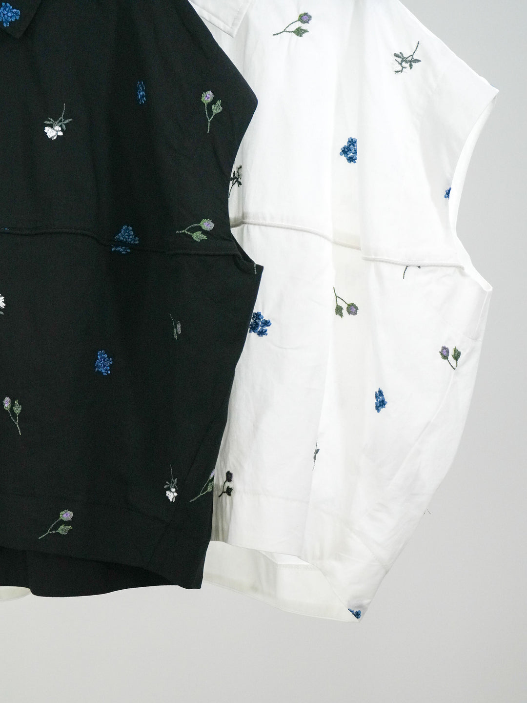 【套裝】花卉刺繡燈籠無袖襯衫+腰帶設計環扣闊腿褲（兩件套）