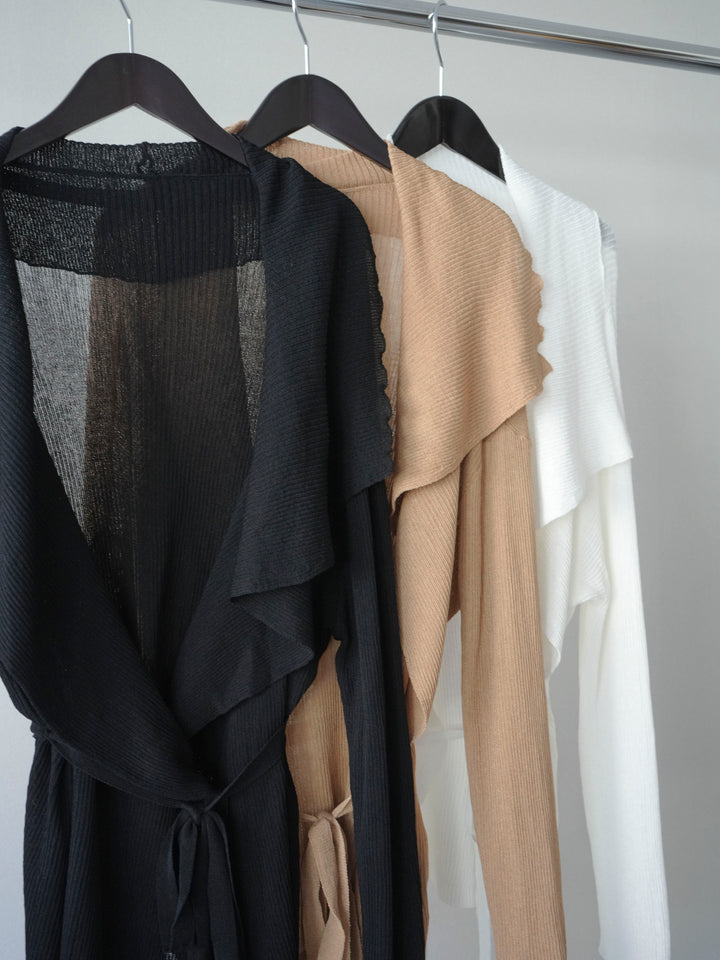 [SET]ドレープリブニットガウン+フルレースキャミ＆IラインスカートSET UP(2set)