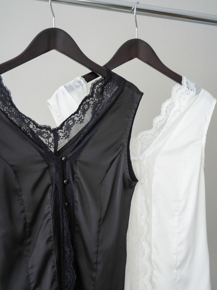[SET]バックスリットデザインジャケット+ノースリサテンレースキャミソール(2set)