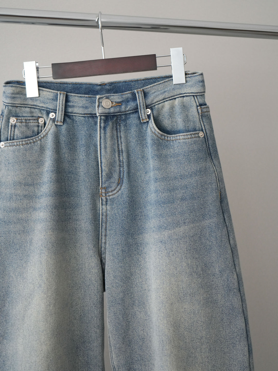 [SET]Vネックレースブラウス+裏起毛カットオフカーブデニムパンツ(2set)