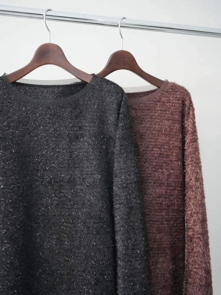 [SET]ラメシャギートップス+サイド切替カーブデニムパンツ(2set)