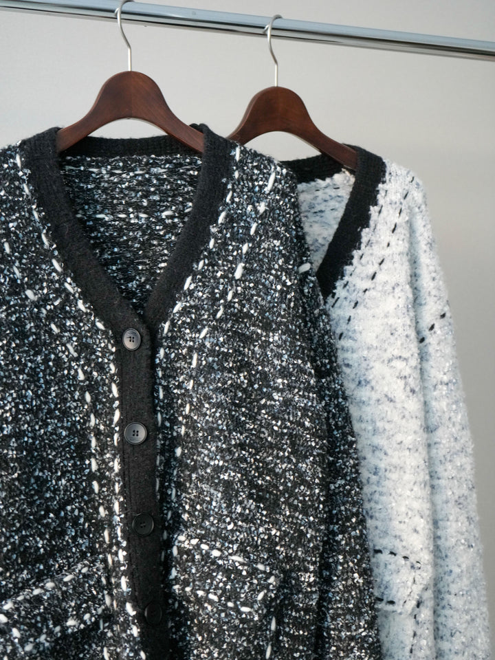 [SET]ブークレハンドステッチニットカーディガン+ベルトループデザインワイドパンツ(2set)