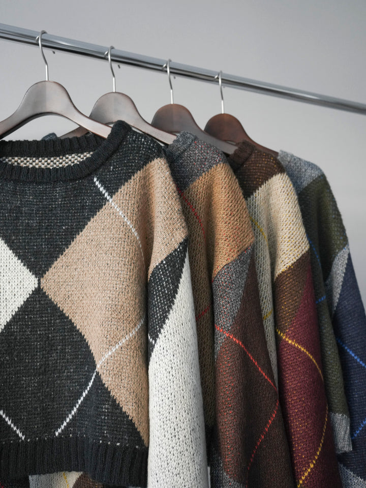 [SET]配色ステッチアーガイル柄ニットプルオーバー+配色ステッチアーガイル柄ニットプルオーバー(2set)