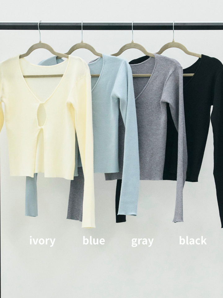 【Allure】[SET]フロントツイストホールリブニットトップス+フロントツイストホールリブニットトップス(2set)