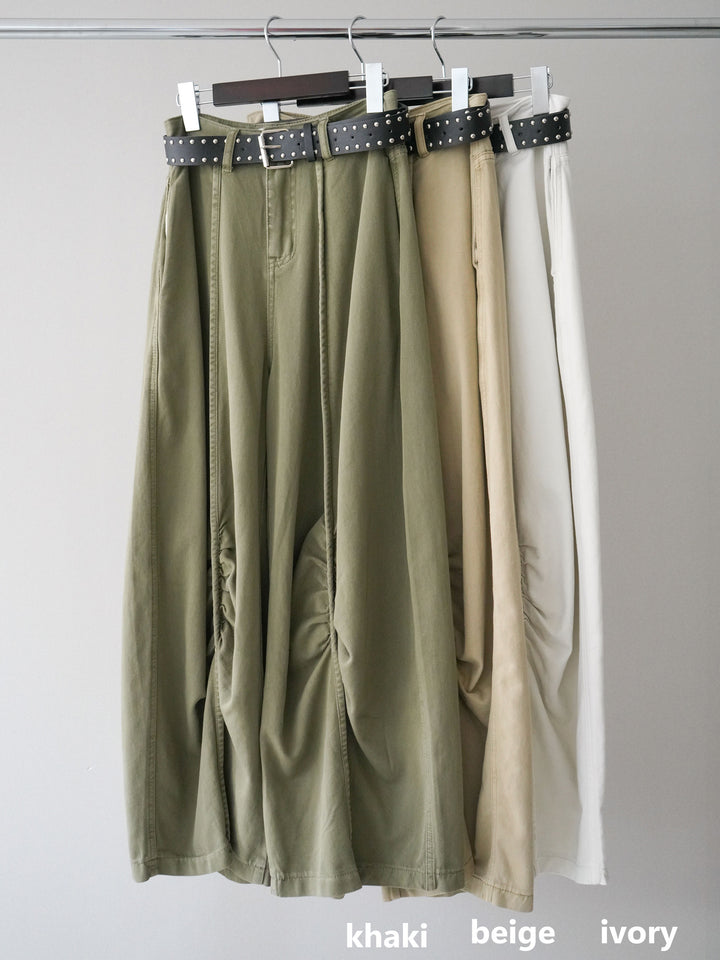 【套裝】蕾絲拼貼Logo T卹 + 腰帶中褶闊腿褲（兩件組）