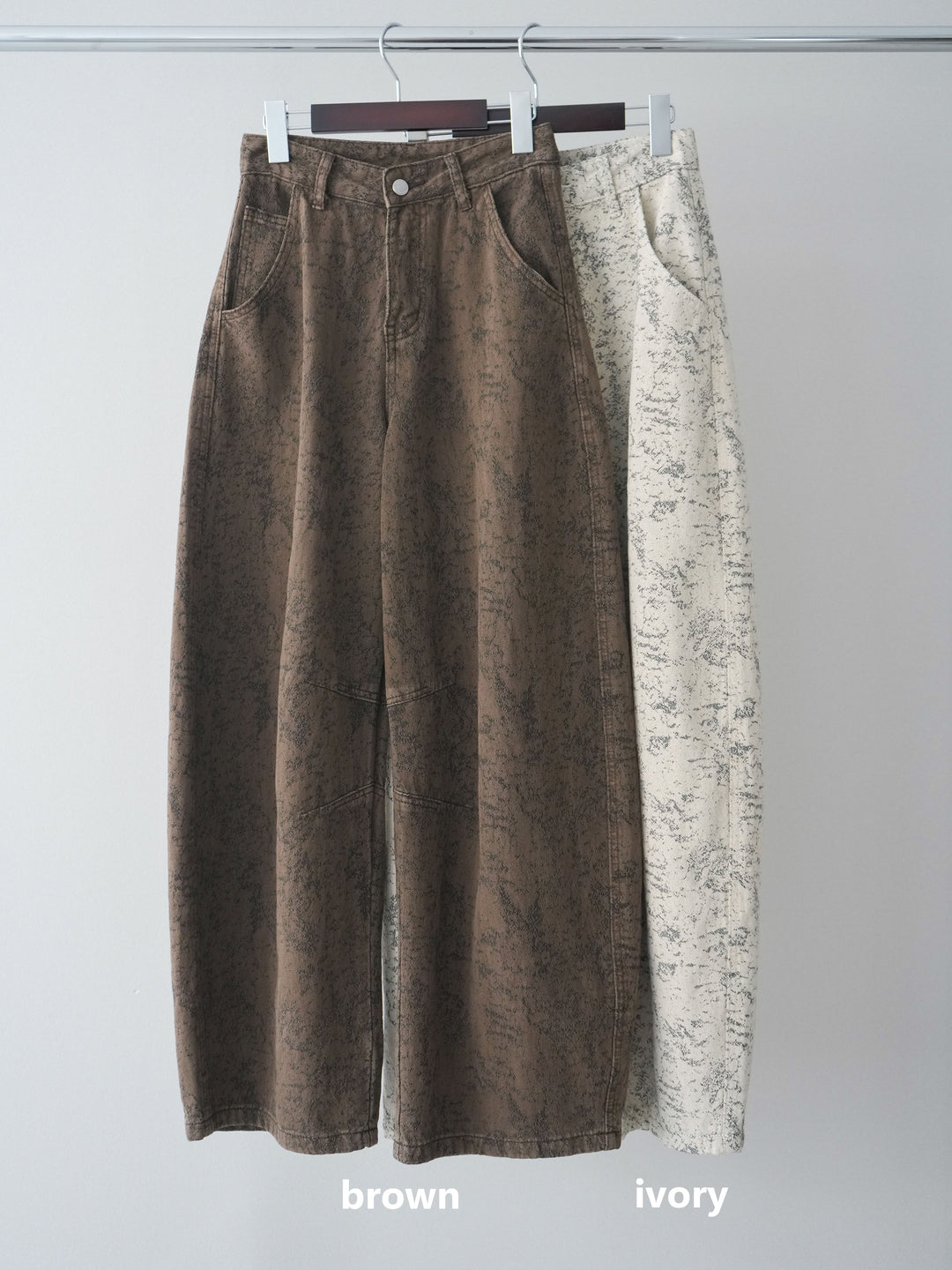 [SET]パールボタンレース切替ニットトップス+ジャガードカーブデニムパンツ(2set)