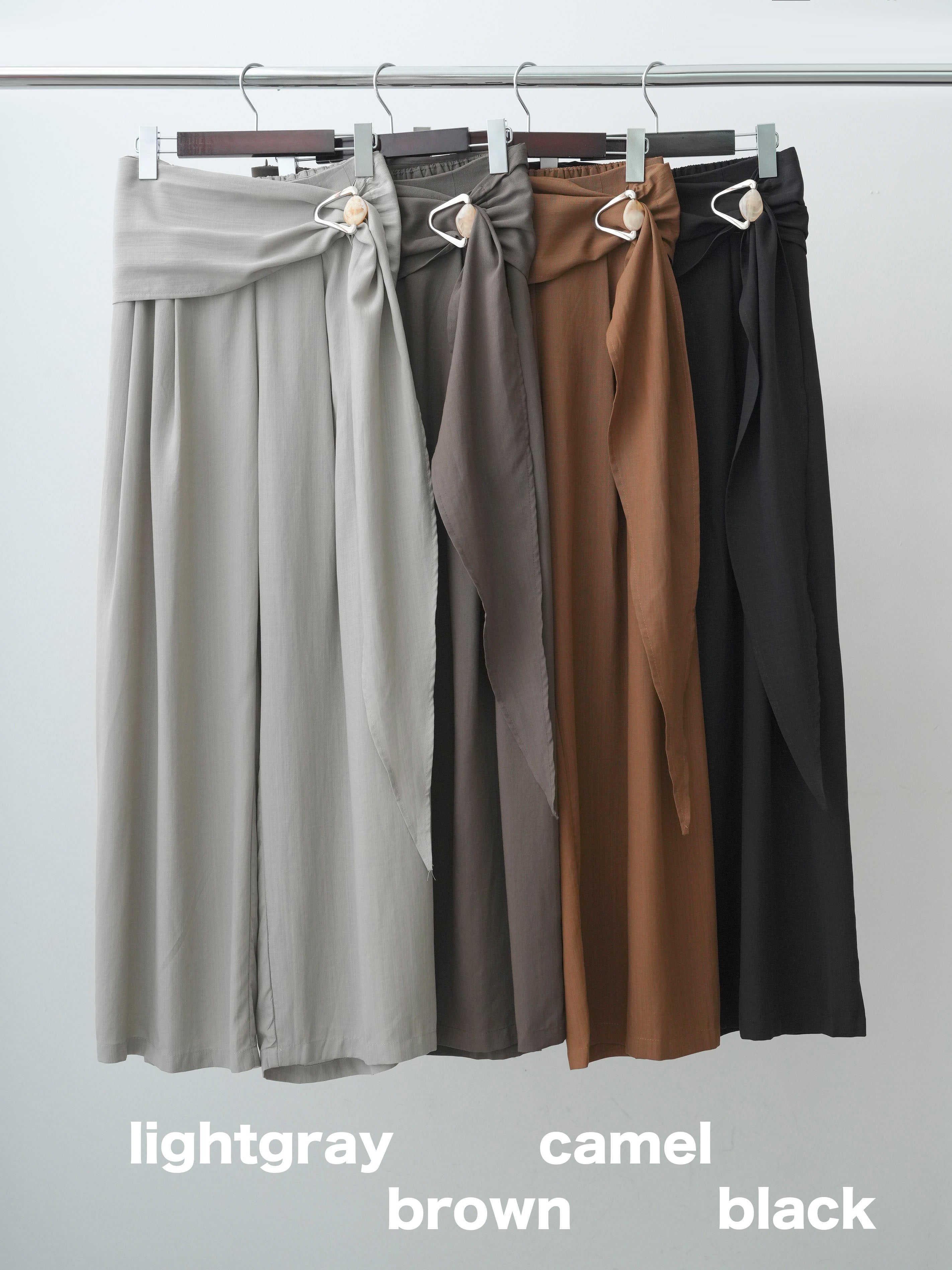 SET]ベルトデザインタックドレープワイドパンツ+ベルトデザインタック