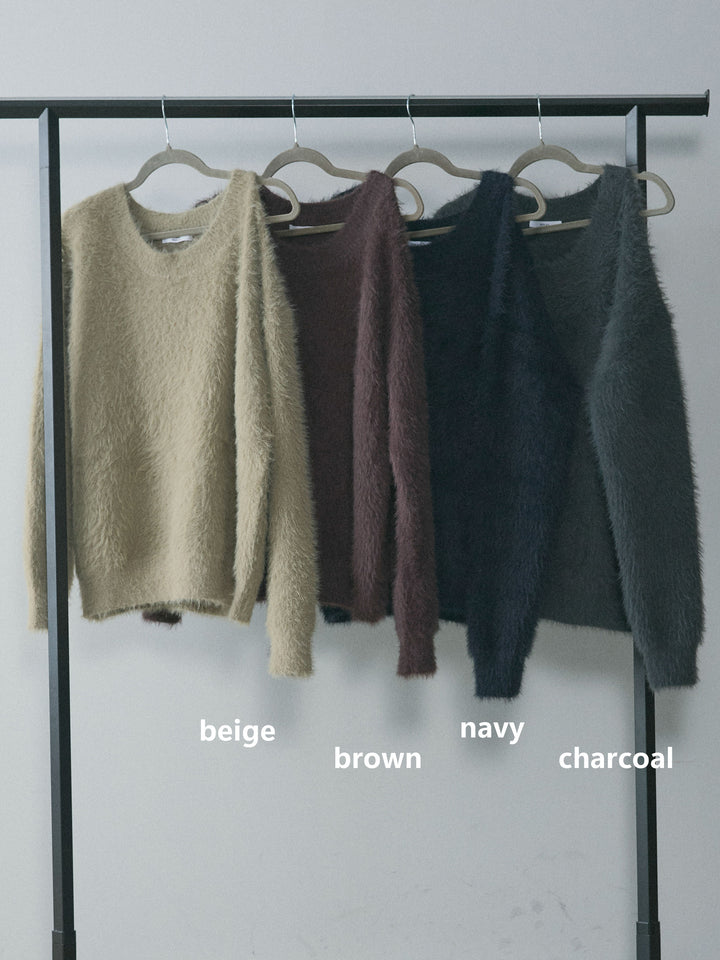 【Allure】[SET]ショルダースリットシャギーニットプルオーバー+スカーフ付ワイドパンツ(2set)