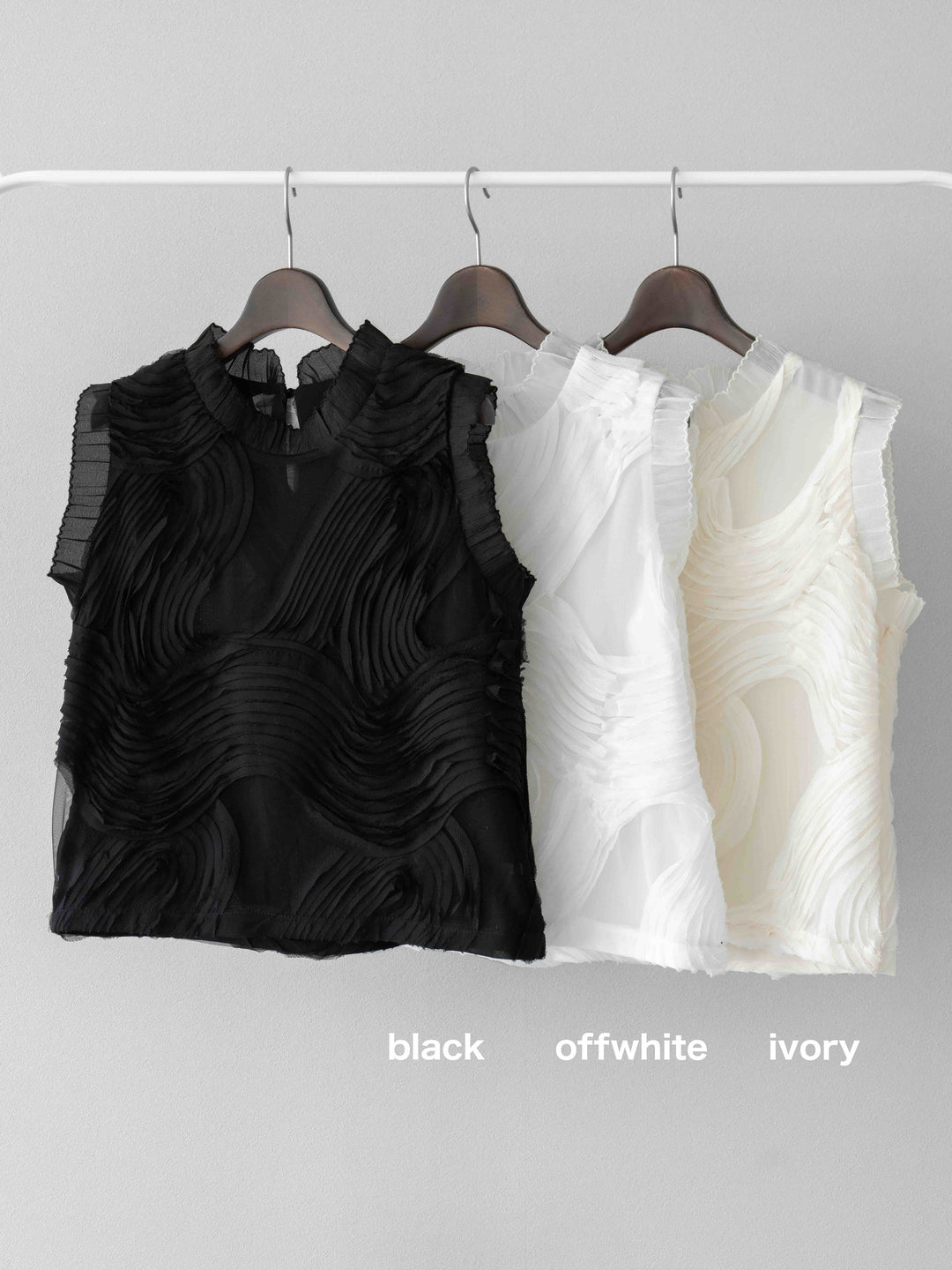 [SET]チュールジャガードノースリブラウス+ヘザーエステルギャザージップスカート(2set)