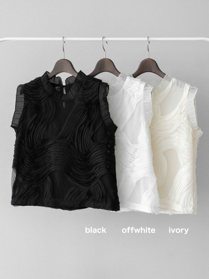 [SET]チュールジャガードノースリブラウス+ヘザーエステルギャザージップスカート(2set)