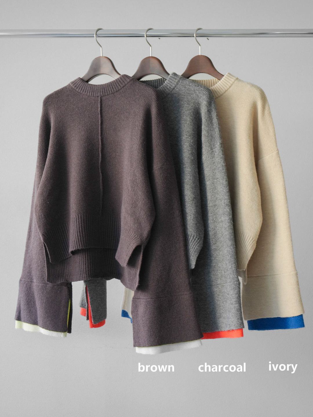 [SET]袖レイヤード配色ニットプルオーバー+プリーツIラインスカート(2set)