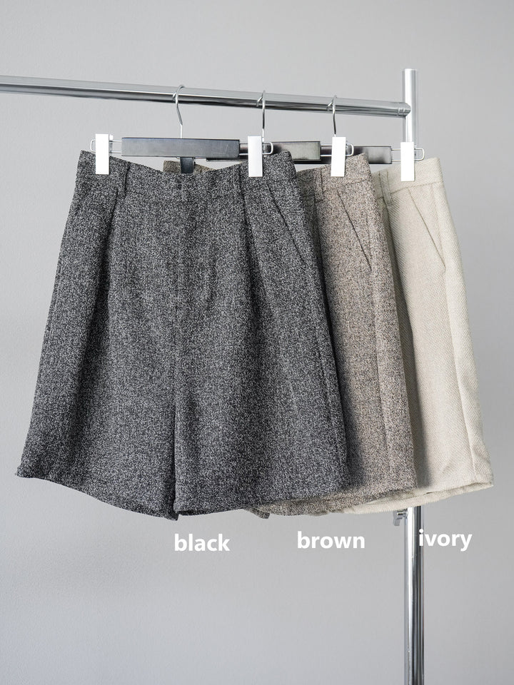 [SET]レザー襟オンブレチェックオーバーシャツ +ツイードハーフパンツ(2set)