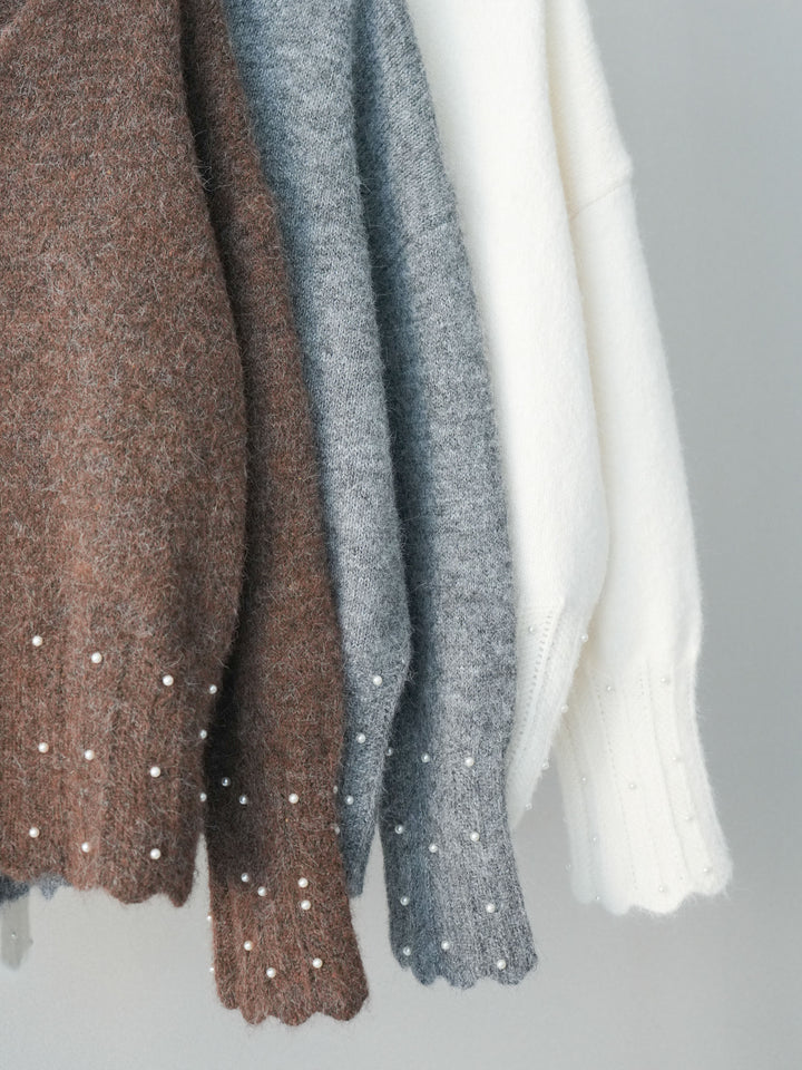 [SET]パールフリルリブヘムニットプルオーバー+チュールボリュームスカート(2set)