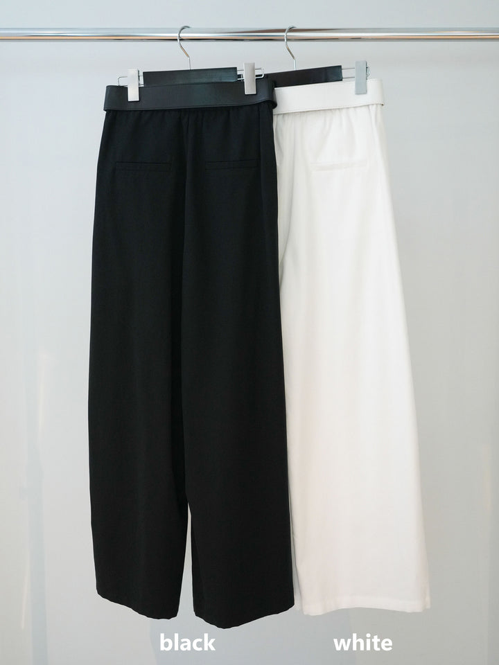 【套裝】花卉刺繡燈籠無袖襯衫+腰帶設計環扣闊腿褲（兩件套）