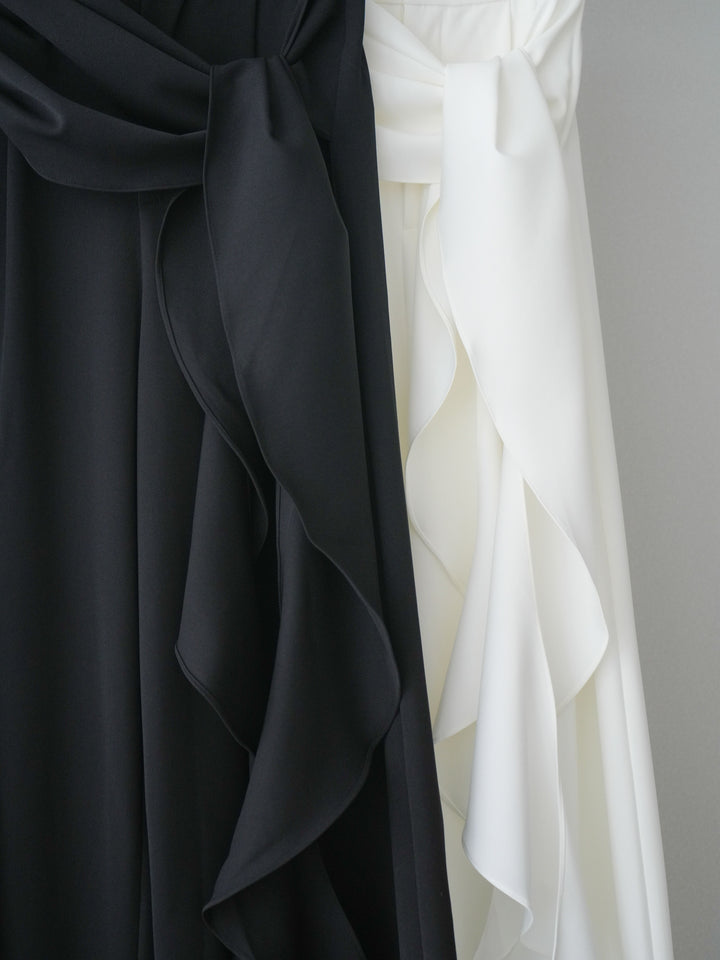 [SET]配色デザインシアーポロニット+ラッフルベルトワイドパンツ(2set)