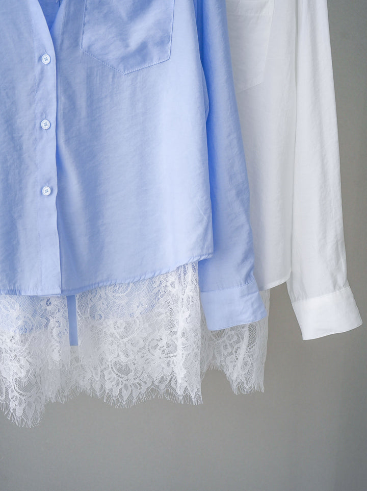 [SET]レイヤードデザイン裾レースブラウス+レイヤードデザイン裾レースブラウス(2set)