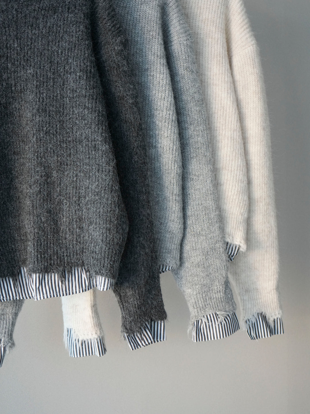 [SET]裾シャツレイヤードダメージニットプルオーバー+コットンタックループパンツ(2set)