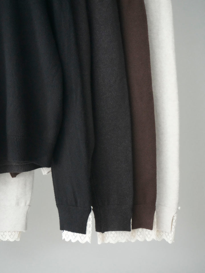 [SET]袖レースパール付き配色ニットトップス+ウールタッチカーブパンツ(2set)