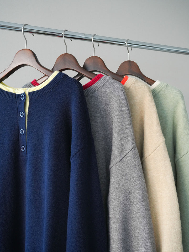 [SET]ヘンリーネック配色レイヤードニットプルオーバー+ヘンリーネック配色レイヤードニットプルオーバー(2set)