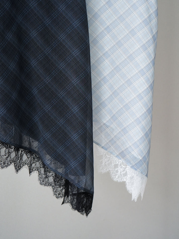 【套裝】牛仔短版襯衫外套+不對稱格紋蕾絲吊帶背心+流蘇半喇叭牛仔褲（三件套）