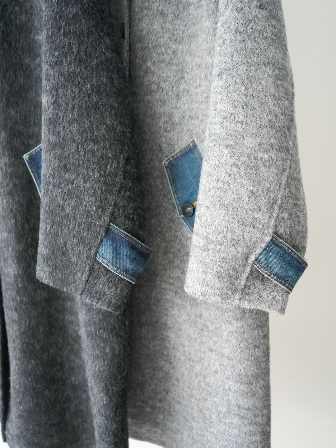 [SET]デニム切替シャギーステンカラーコート+ウールタッチベルト付ミニスカート(2set)