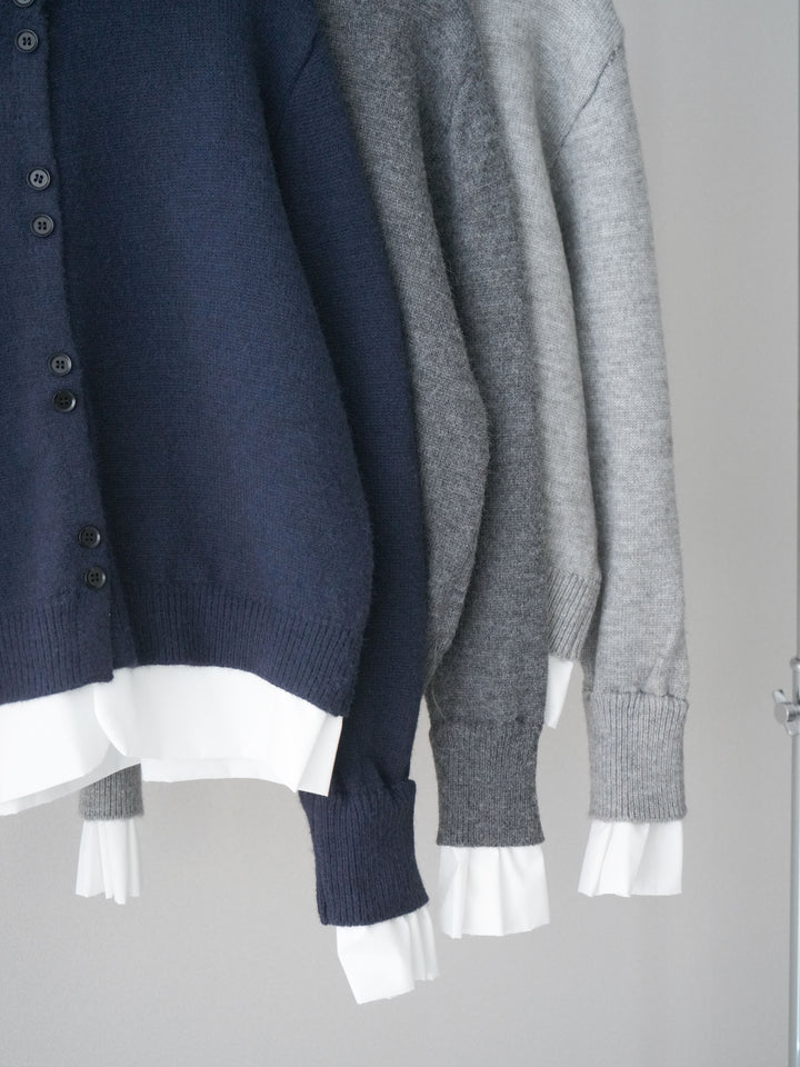 [SET]布帛ドッキングニットカーディガン+ガーメントウォッシュカーブデニムパンツ(2set)