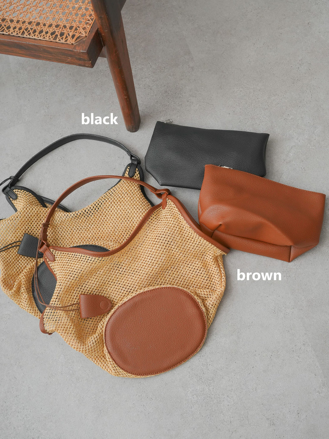 [予約]バイカラーパイピングメッシュトート/black