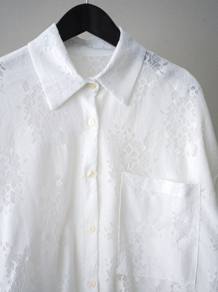 【套裝】提花蕾絲罩衫+繫帶工裝迷你裙（兩件套）