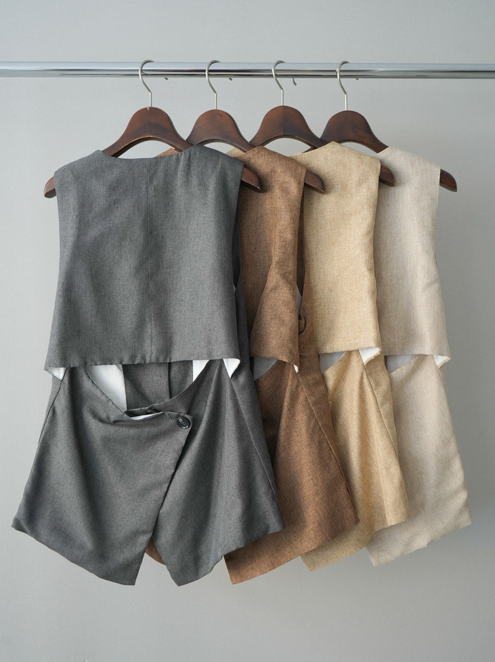 [SET]リネンライクバックオープンジレ+リネンライクタックワイドパンツ(2set)