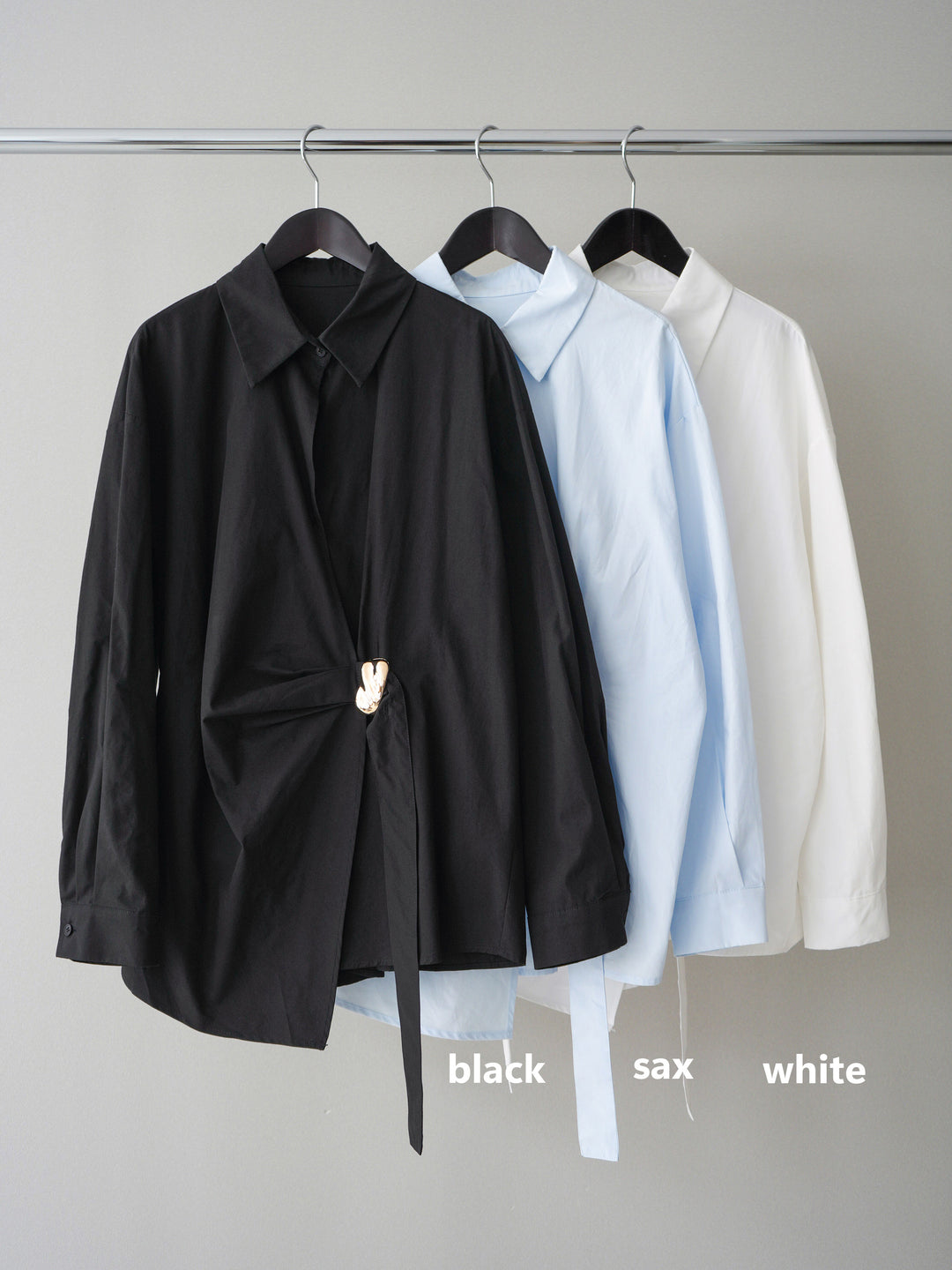 [SET]メタルパーツドレープシャツ+シアーコードレースイージーパンツ(2set)