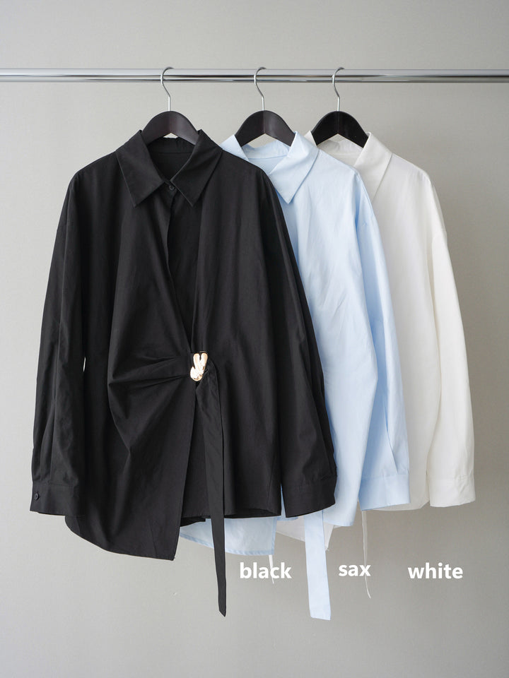 [SET]メタルパーツドレープシャツ+シアーコードレースイージーパンツ(2set)