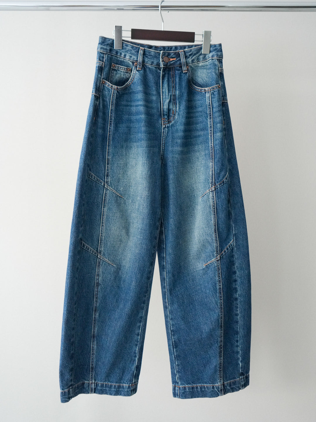 [SET]ランダムボーダーニットカーディガン+デザインステッチカーブデニムパンツ(2set)