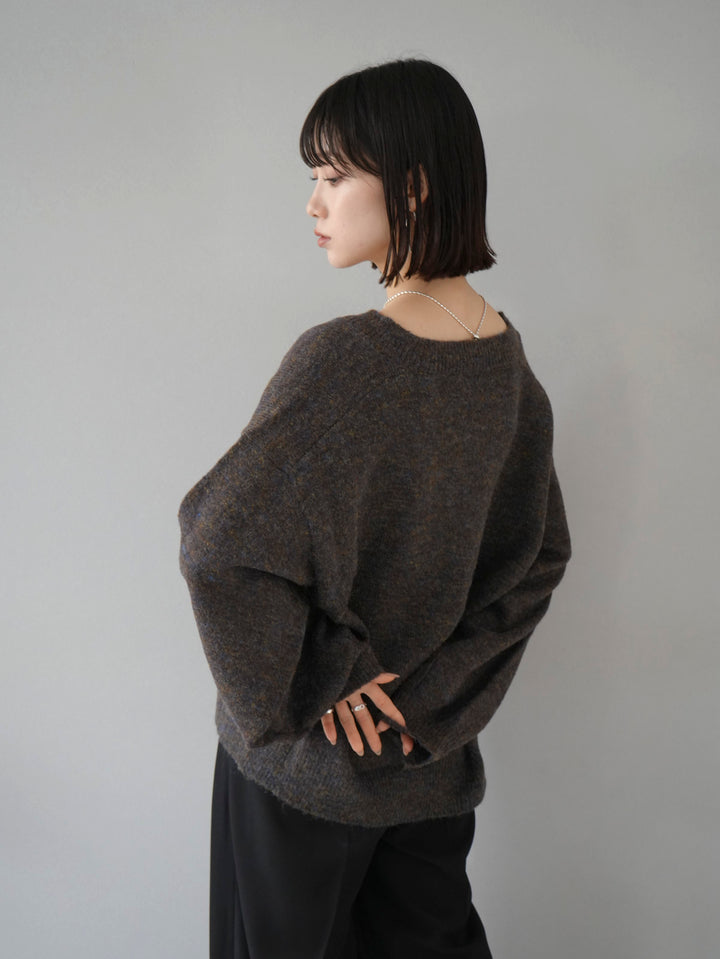[Pre-order] Mixed yarn melange V-neck knit pullover/brown
