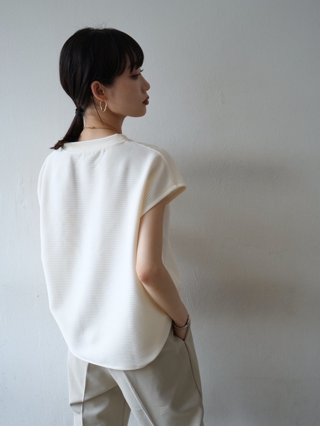 French sleeve stretch top/ivory