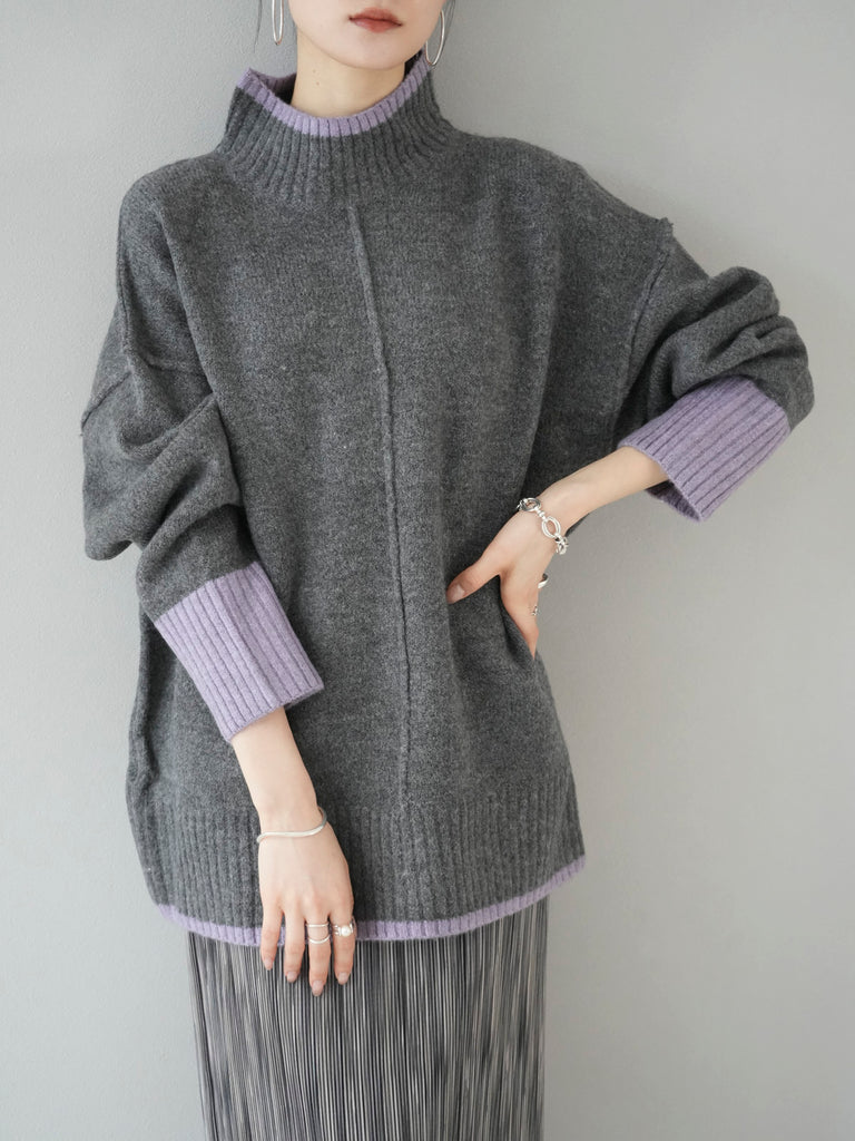 Pre-order] Color-coordinated high-neck knit pullover/charcoal – Lumier