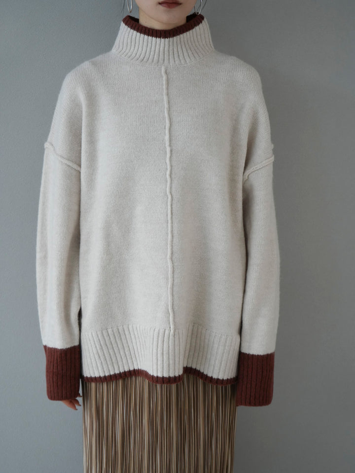 [Pre-order] Color-coordinated high-neck knit pullover/Oatmeal