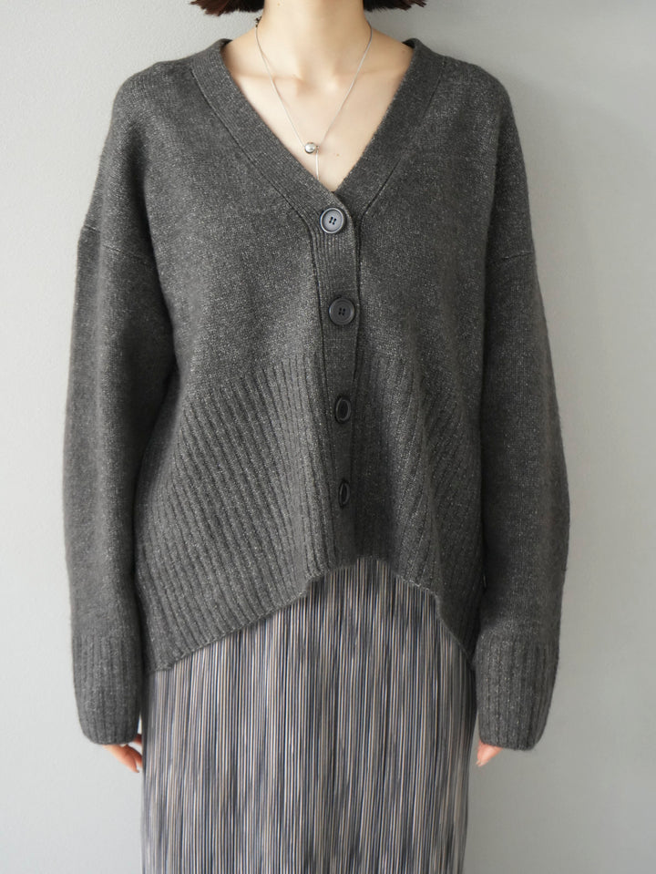 【預訂】寬鬆設計羅紋針織開襟衫/炭灰色