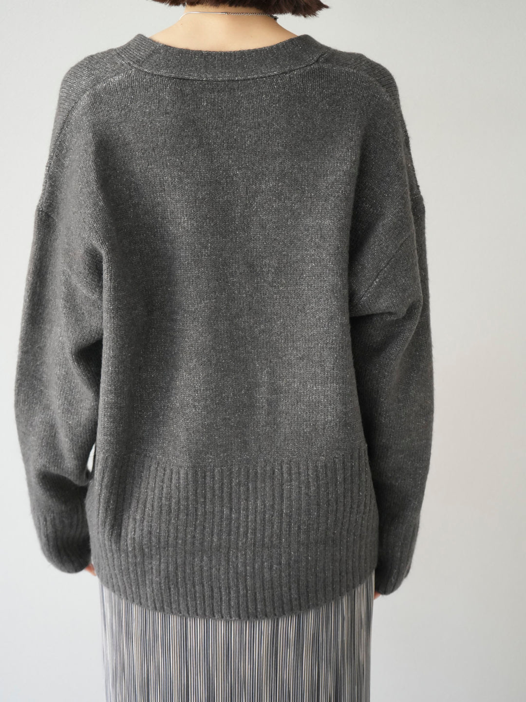 [Pre-order] Loose design ribbed knit cardigan/charcoal