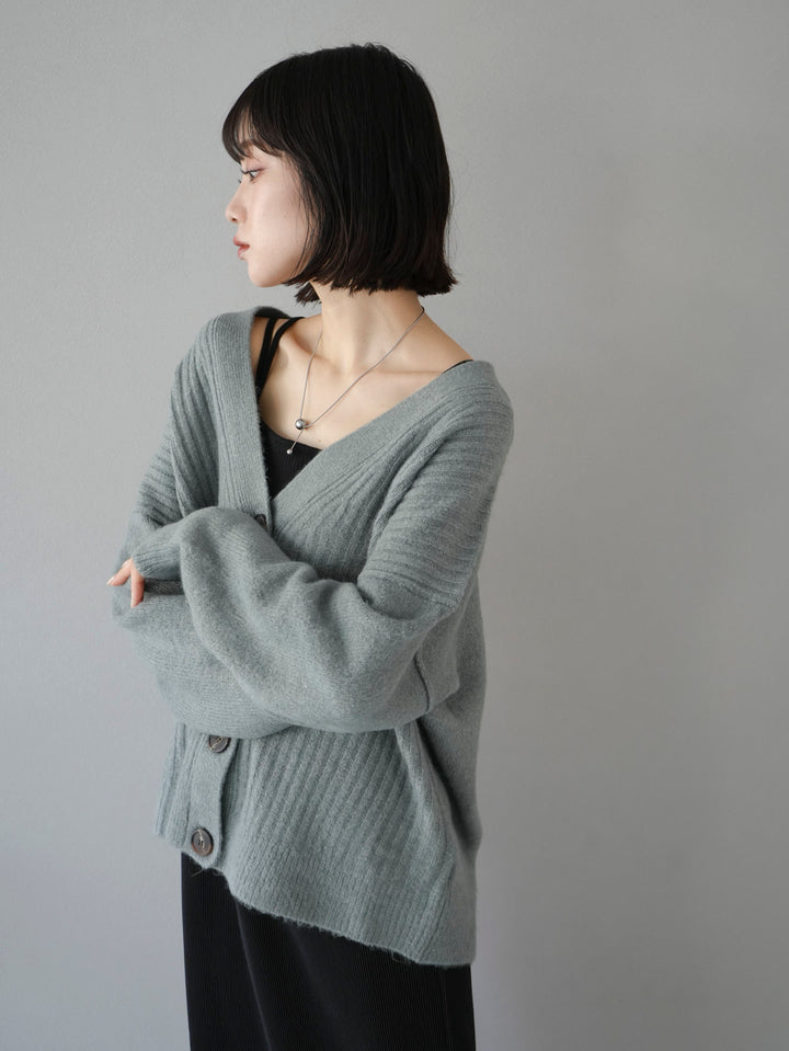 [Pre-order] Wide rib knit cardigan/grayish green