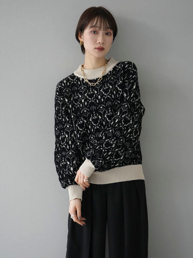 [Pre-order] Different material color combination knit pullover/Black