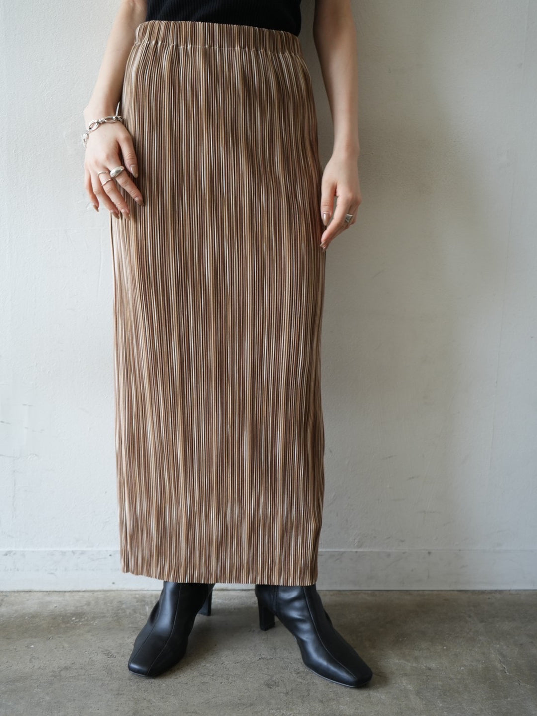 [Pre-order] Multi-color I-line pleated skirt/brown