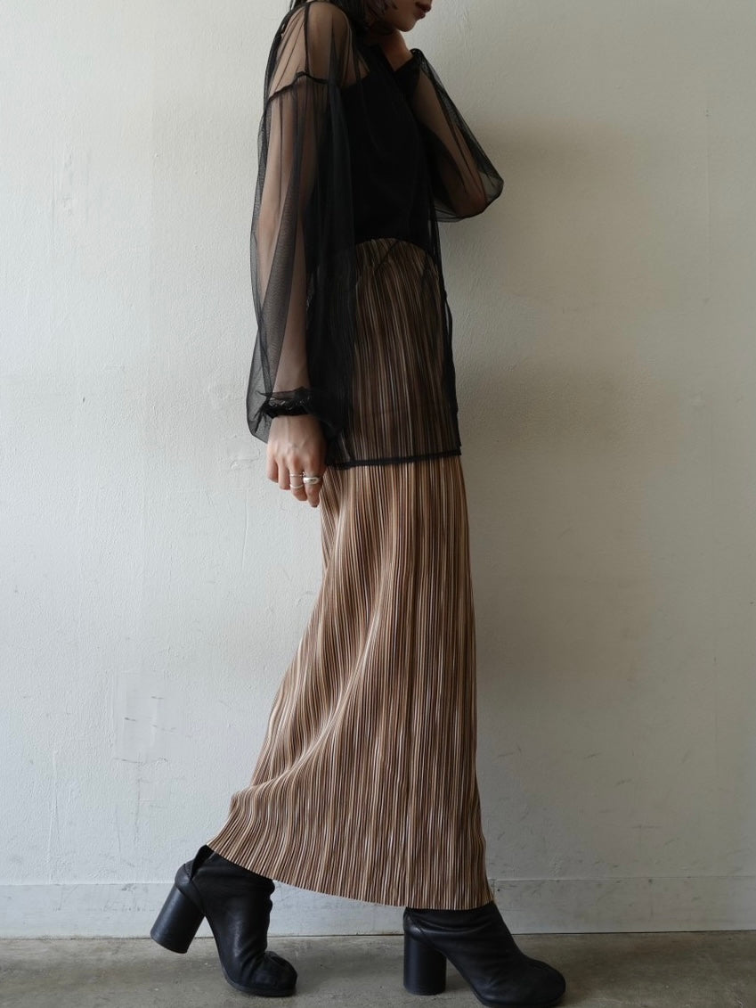 [Pre-order] Multi-color I-line pleated skirt/brown