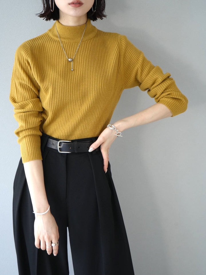 [Pre-order] Bottleneck ribbed knit top/yellow
