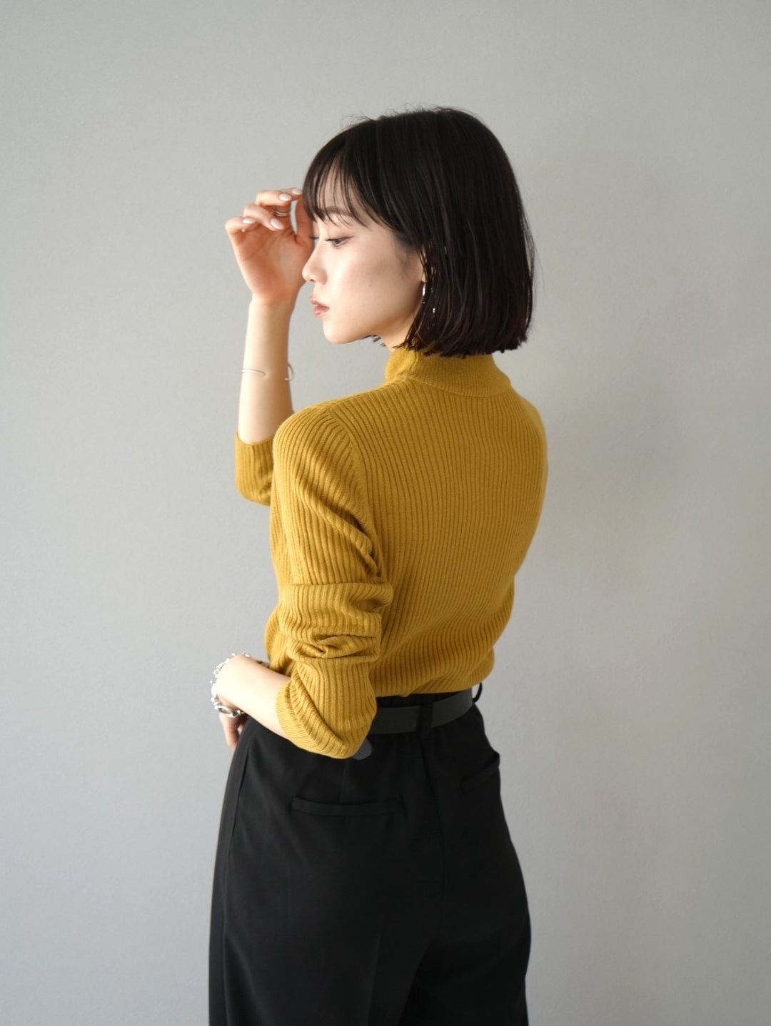 [Pre-order] Bottleneck ribbed knit top/yellow
