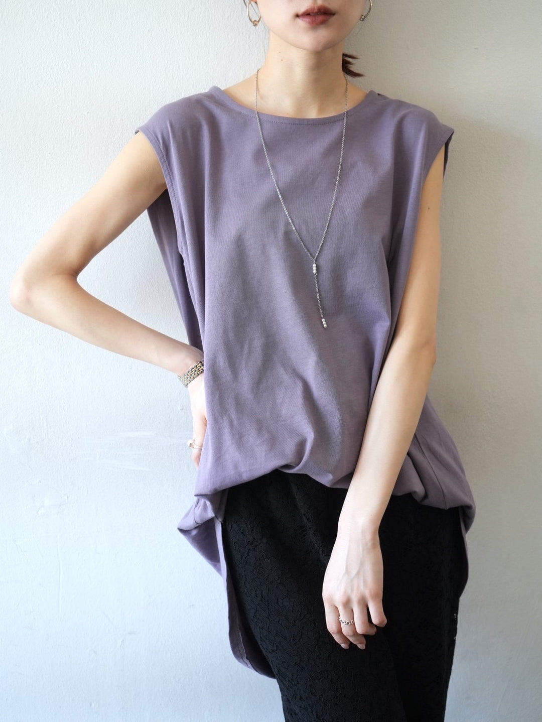 [Pre-order] Box Sleeve Round Hem Tops/Purple