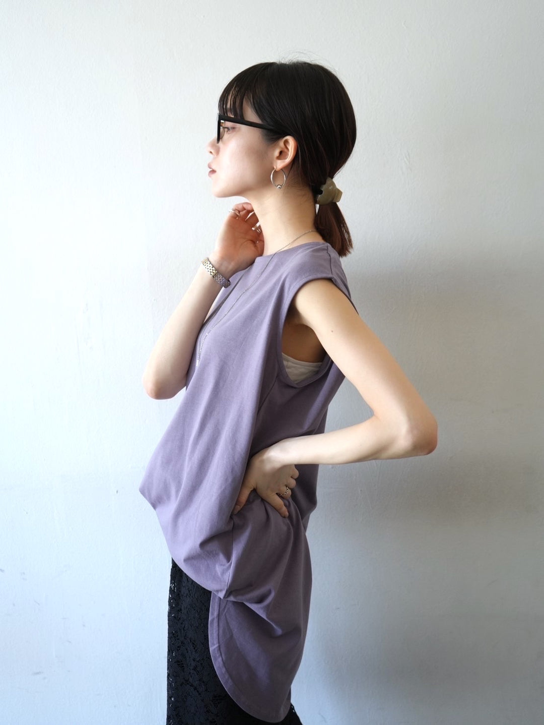 [Pre-order] Box Sleeve Round Hem Tops/Purple