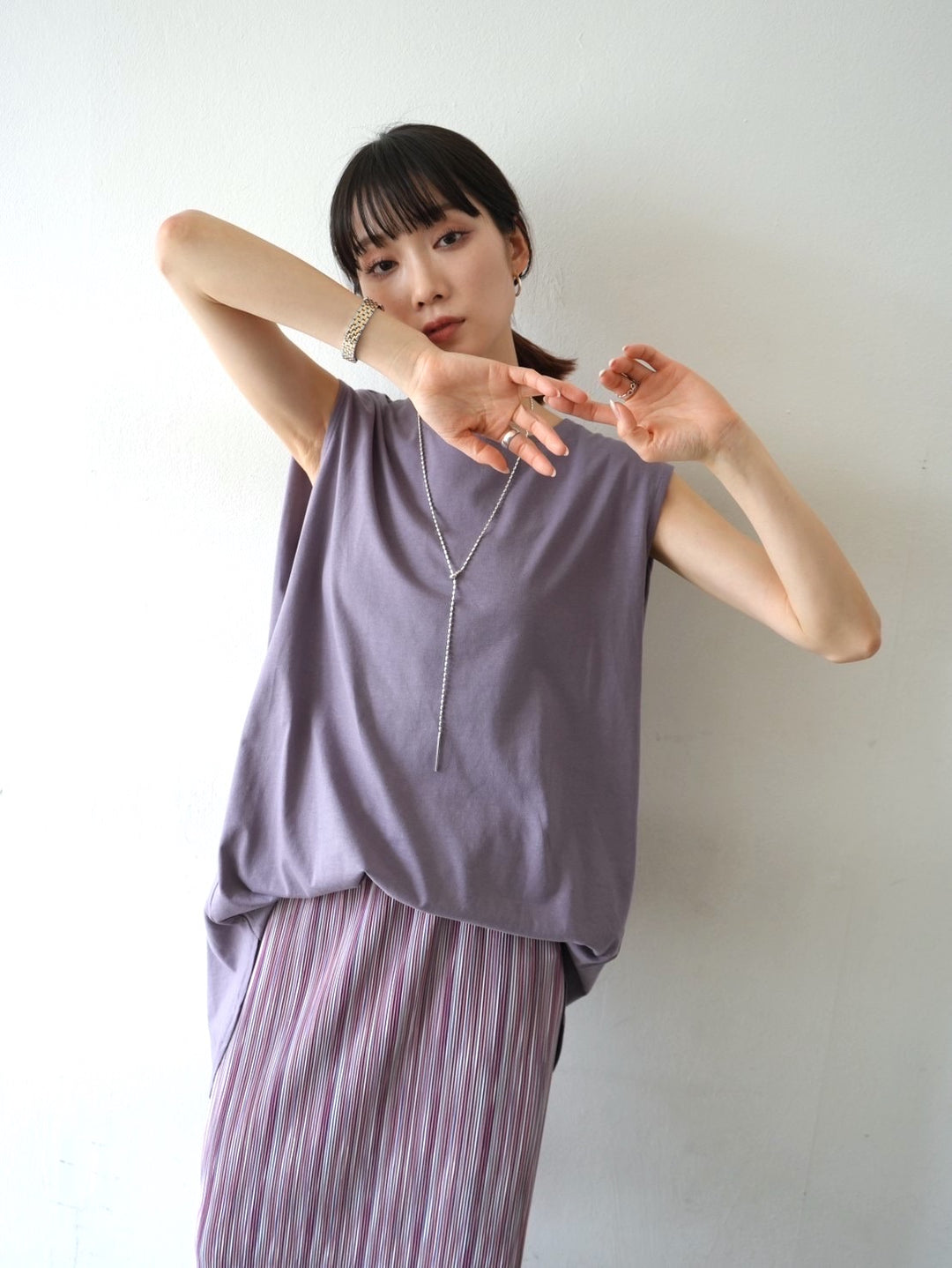 [Pre-order] Box Sleeve Round Hem Tops/Purple