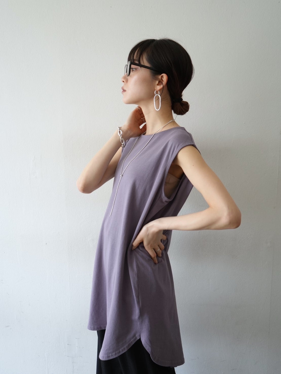 [Pre-order] Box Sleeve Round Hem Tops/Purple